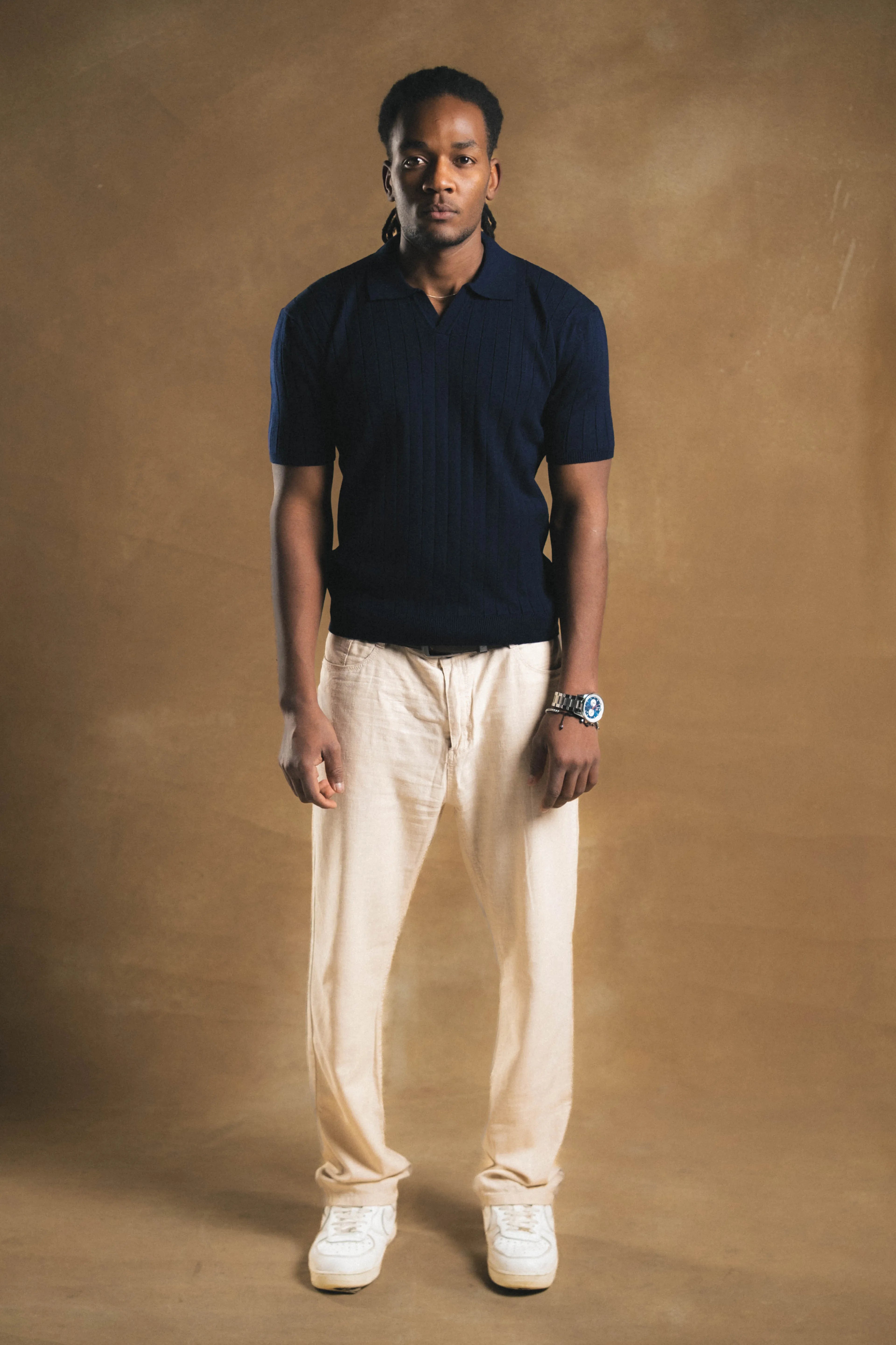 Knitted Navy Polo Shirt