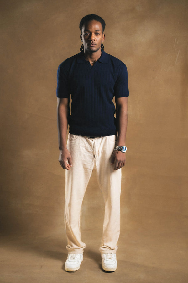 Knitted Navy Polo Shirt