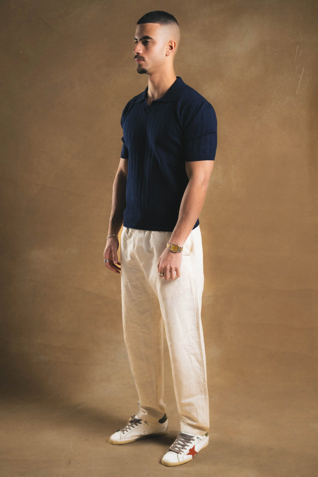 Knitted Navy Polo Shirt