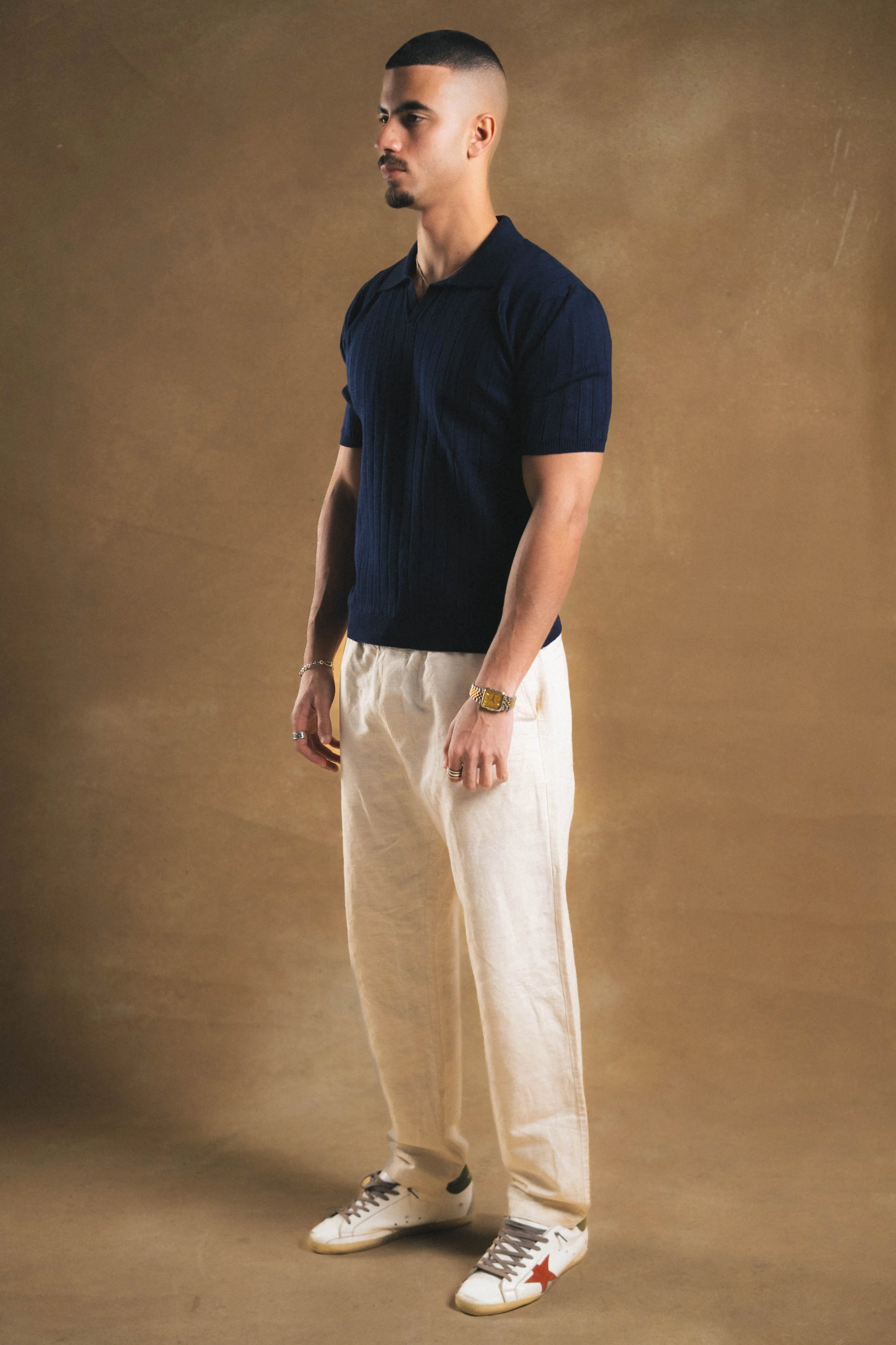 Knitted Navy Polo Shirt