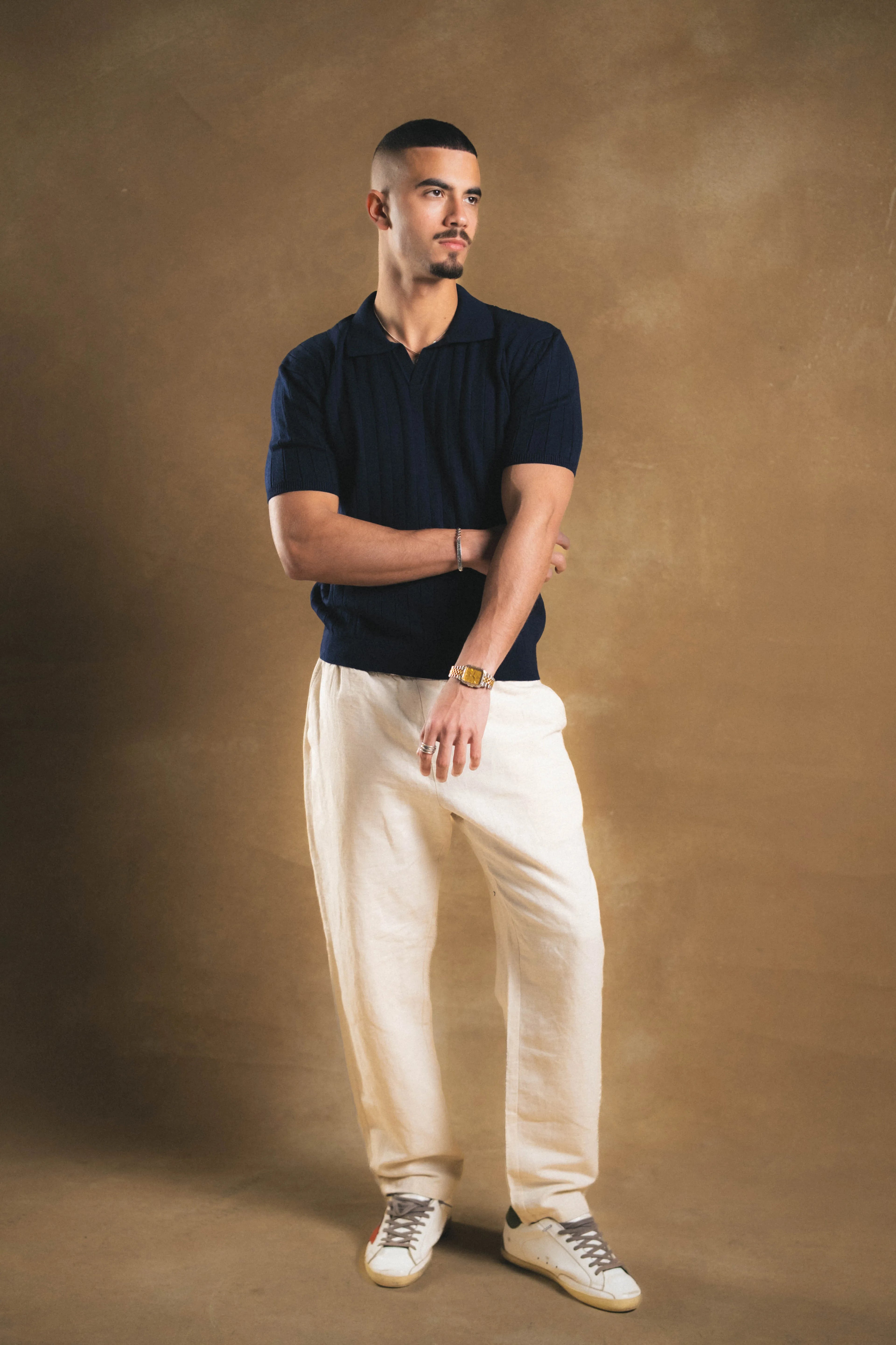 Knitted Navy Polo Shirt