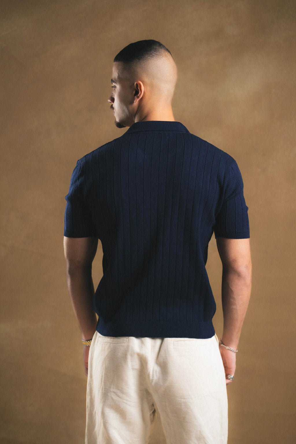 Knitted Navy Polo Shirt