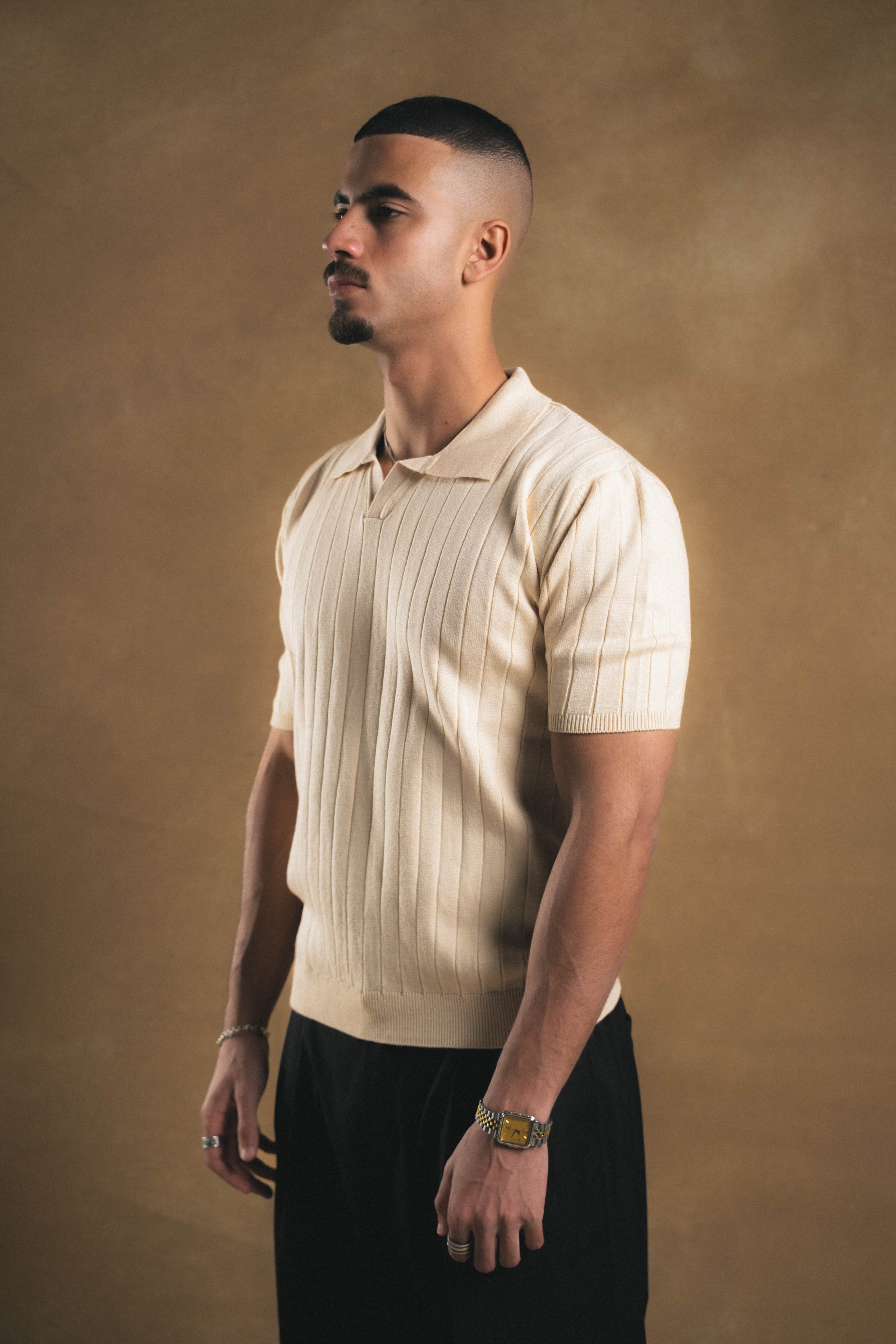 Knitted Creme Polo Shirt