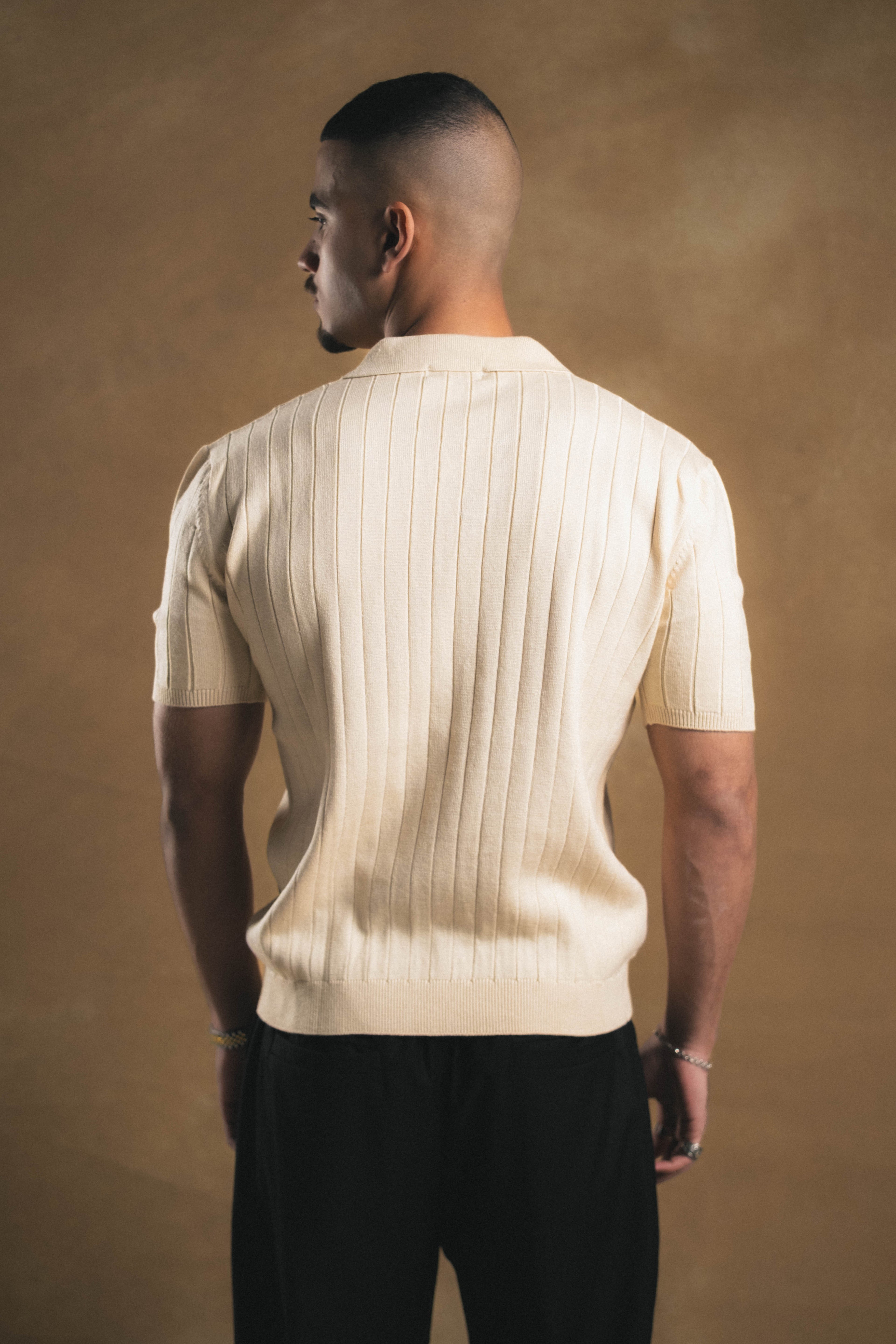 Knitted Creme Polo Shirt