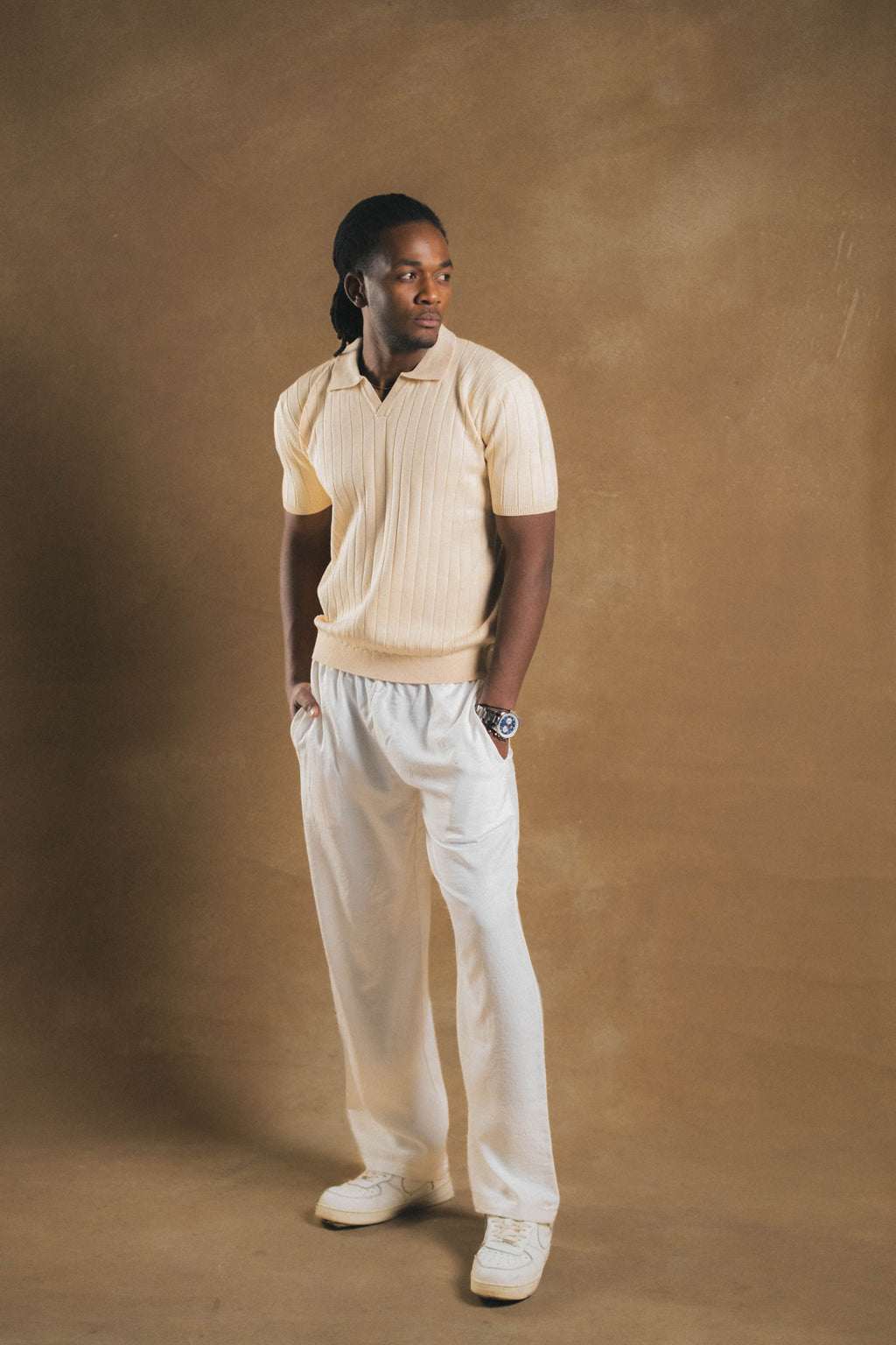 Knitted Creme Polo Shirt