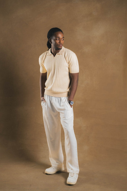 Knitted Creme Polo Shirt