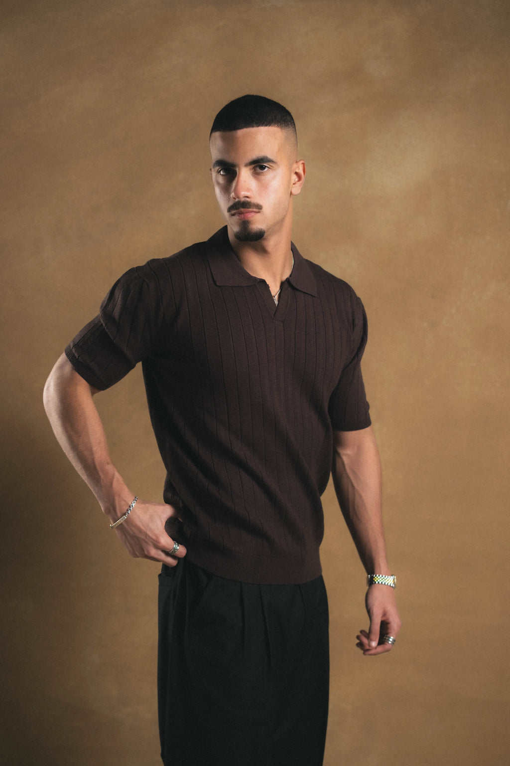 Knitted Brown Polo Shirt