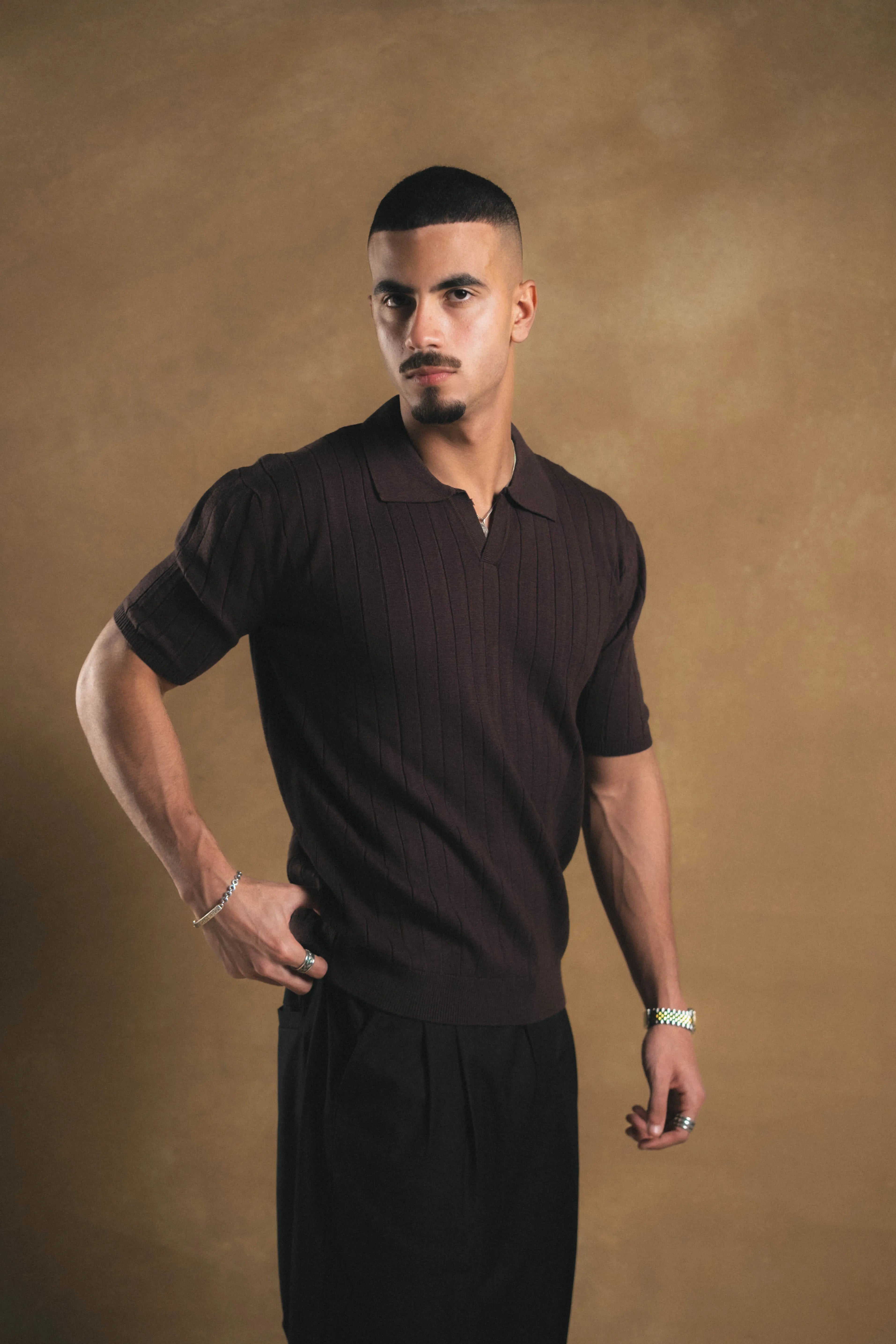 Knitted Brown Polo Shirt