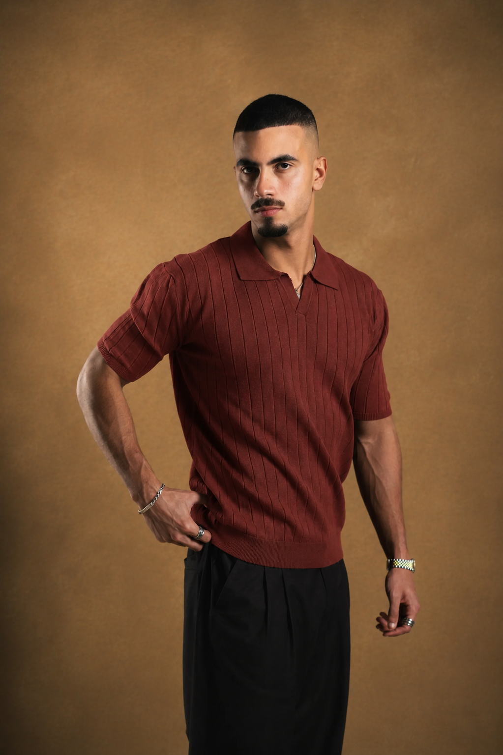 Knitted Light Brown Polo Shirt