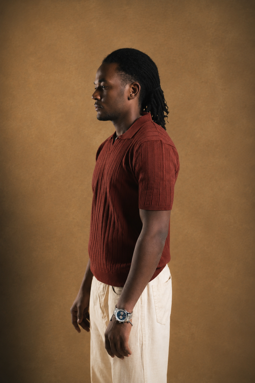 Knitted Light Brown Polo Shirt