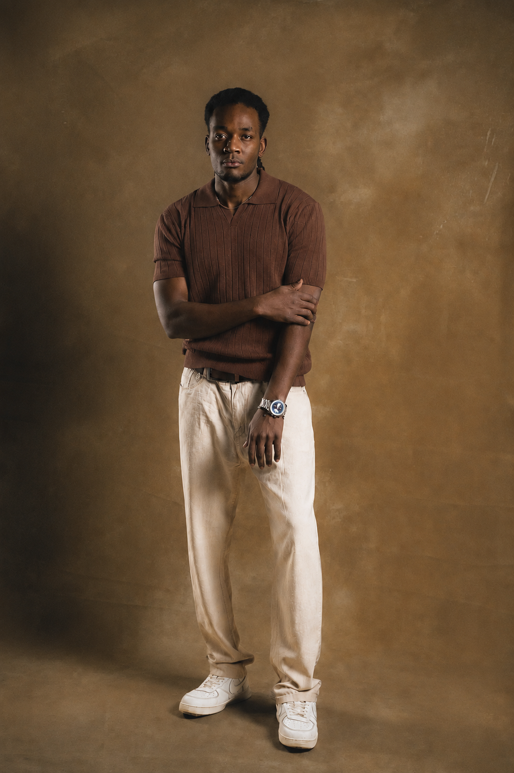 Knitted Light Brown Polo Shirt