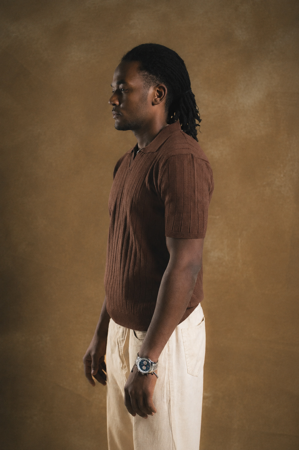 Knitted Light Brown Polo Shirt