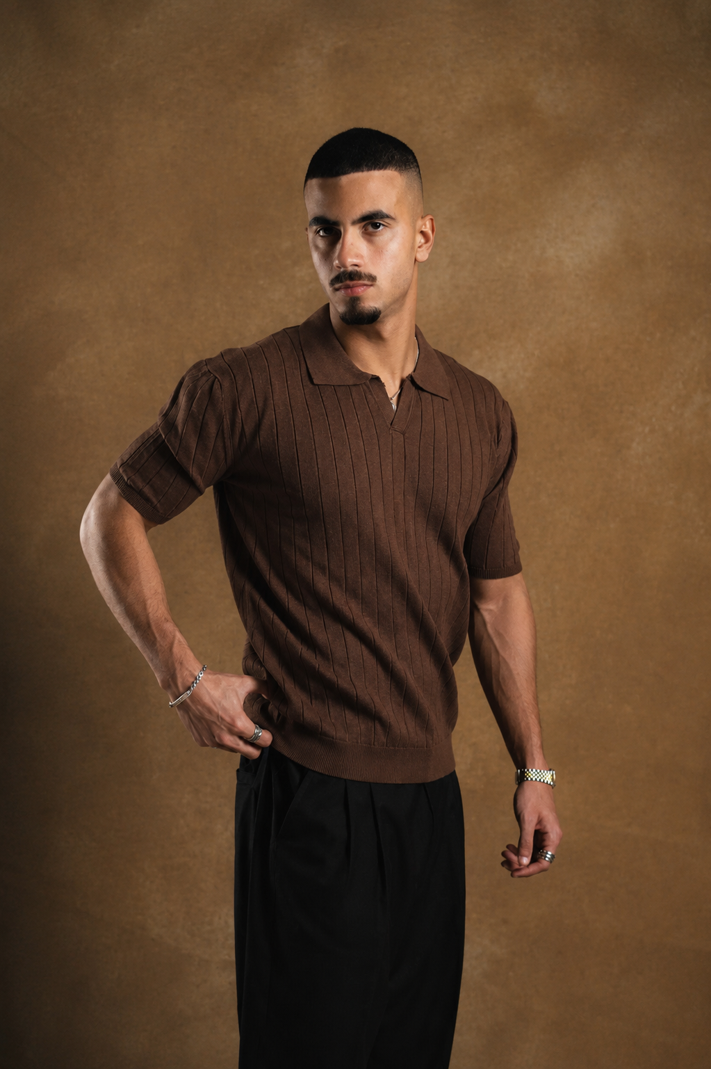 Knitted Light Brown Polo Shirt