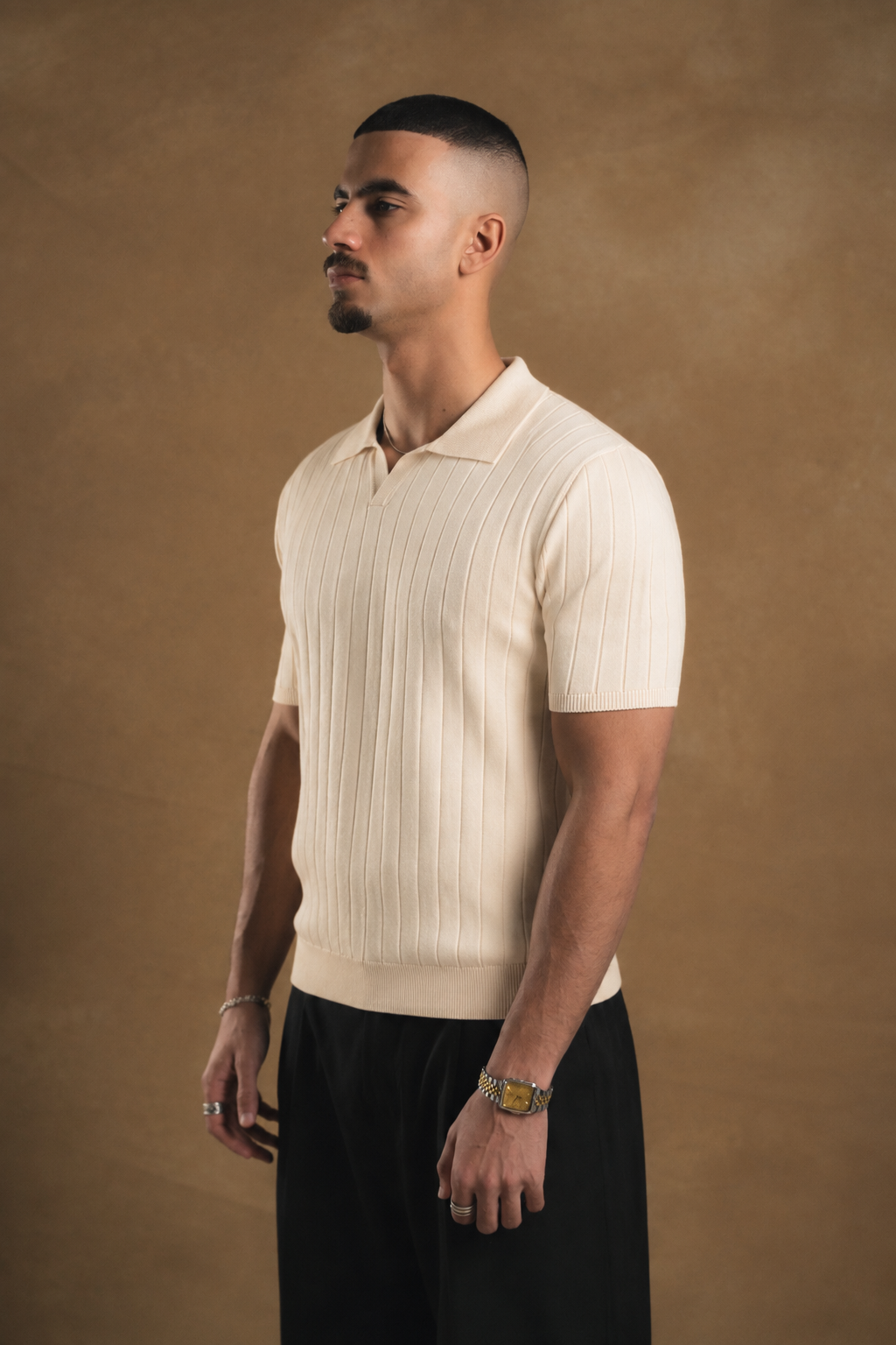 Knitted Creme Polo Shirt
