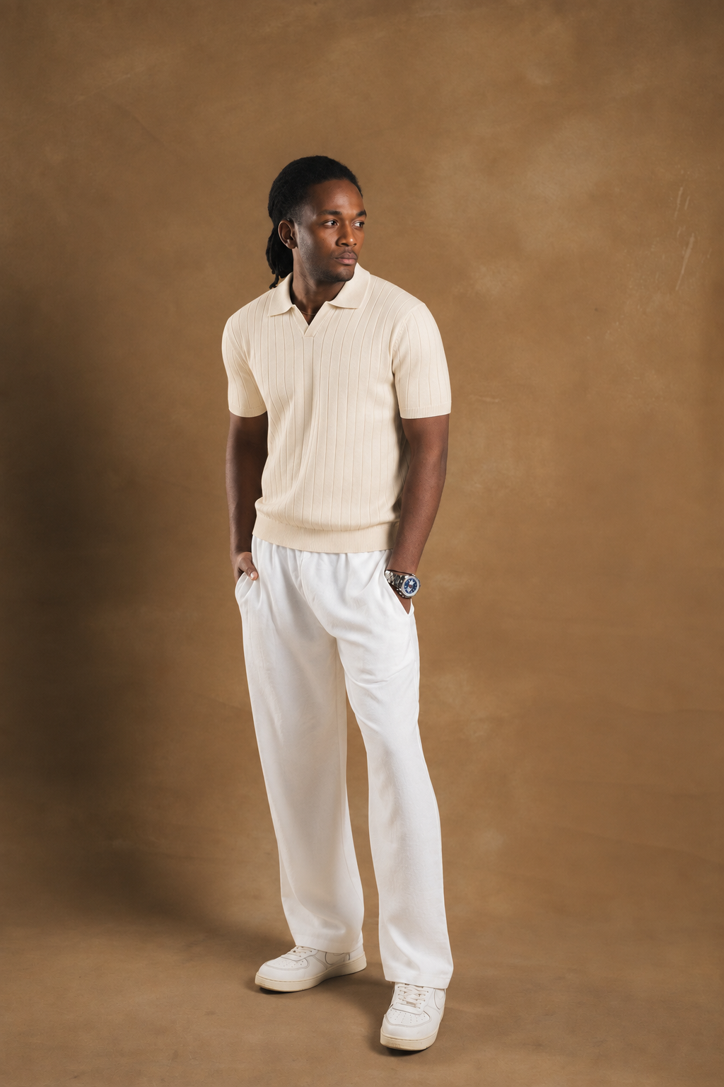 Knitted Creme Polo Shirt