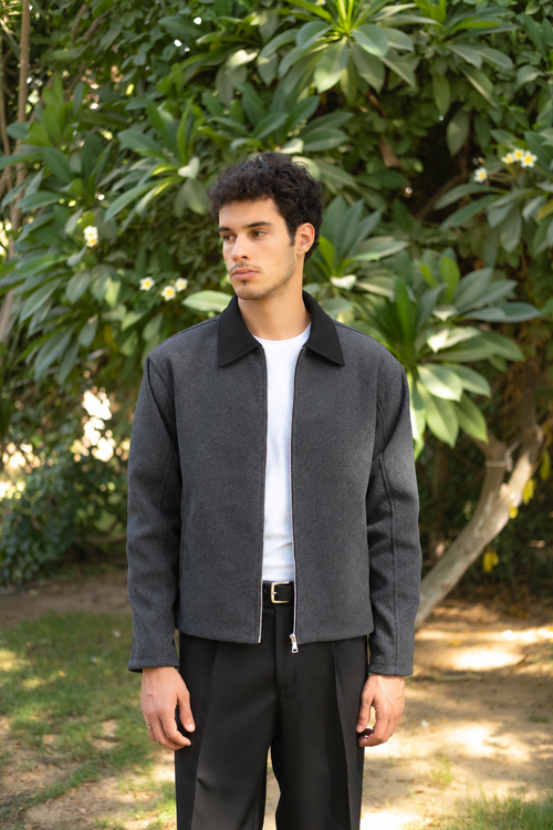 Boxy Charcoal Wool Jacket