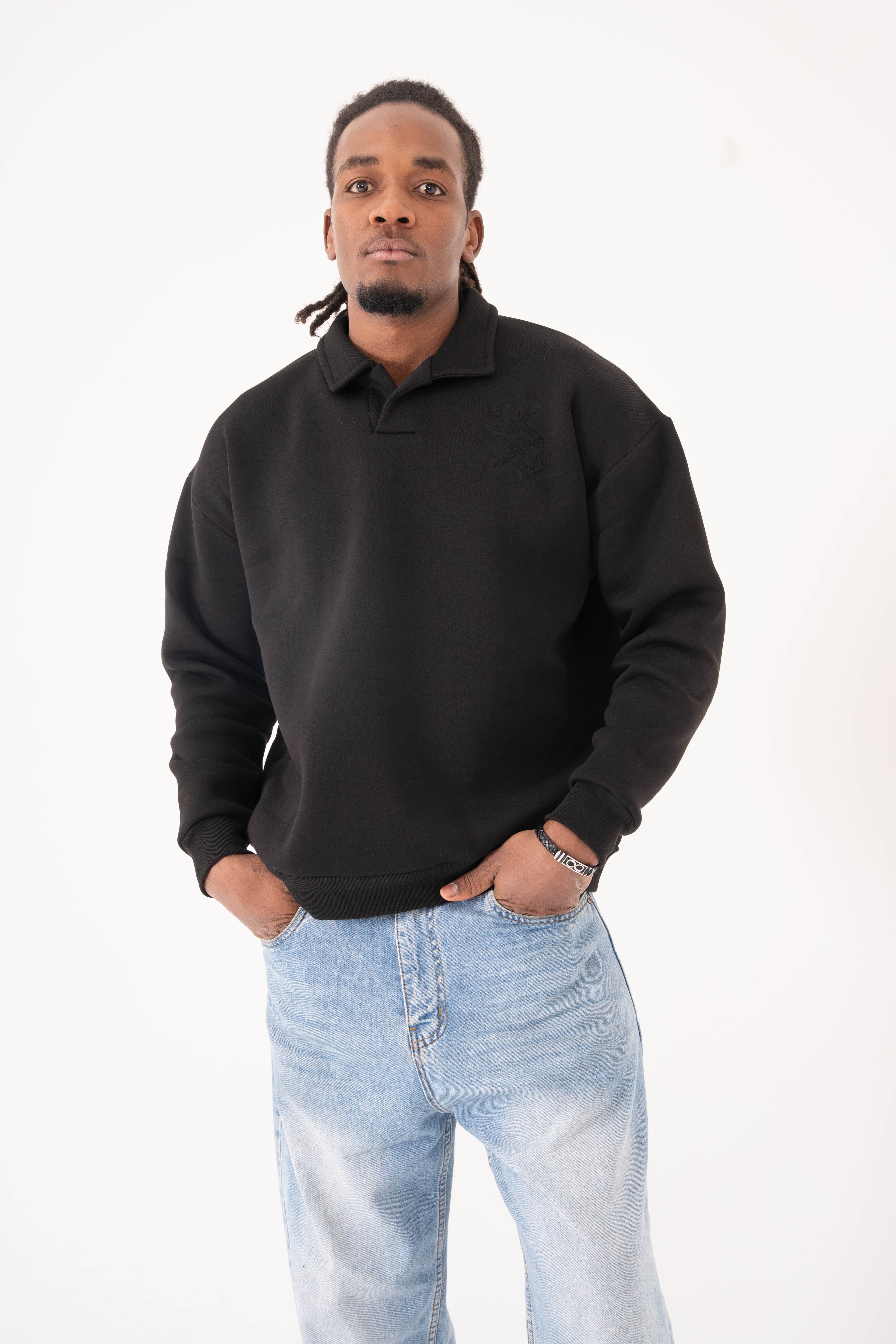 Unisex Black Polo Sweater