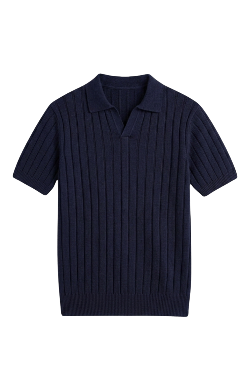 Knitted Navy Polo Shirt