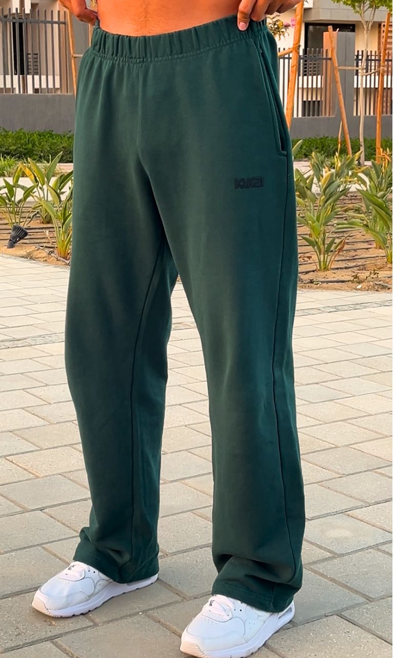 Unisex Dark Green Relaxed Fit Sweatpants