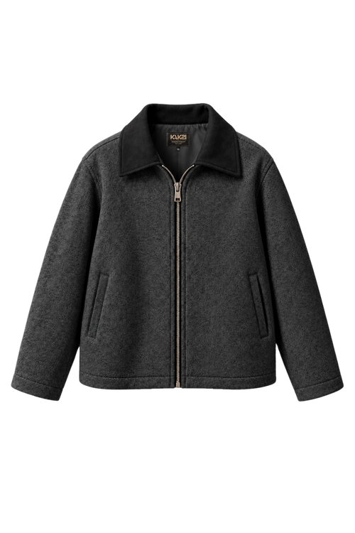 Boxy Charcoal Wool Jacket, flat illustration