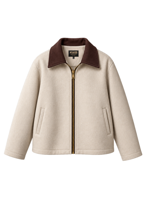 Boxy Pearl Cream Wool Jacket, flat illustration